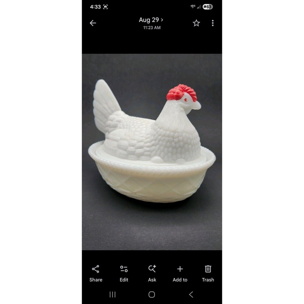 Large 8" Westmoreland Milk Glass Hen on Nest Covered Dish, Vintage WG Mark